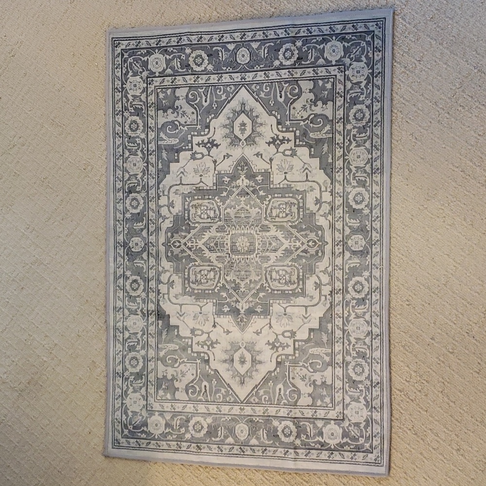 Rug Gray/Blue 2ftx3ft Washable Vintage Boho Chenille Carpet